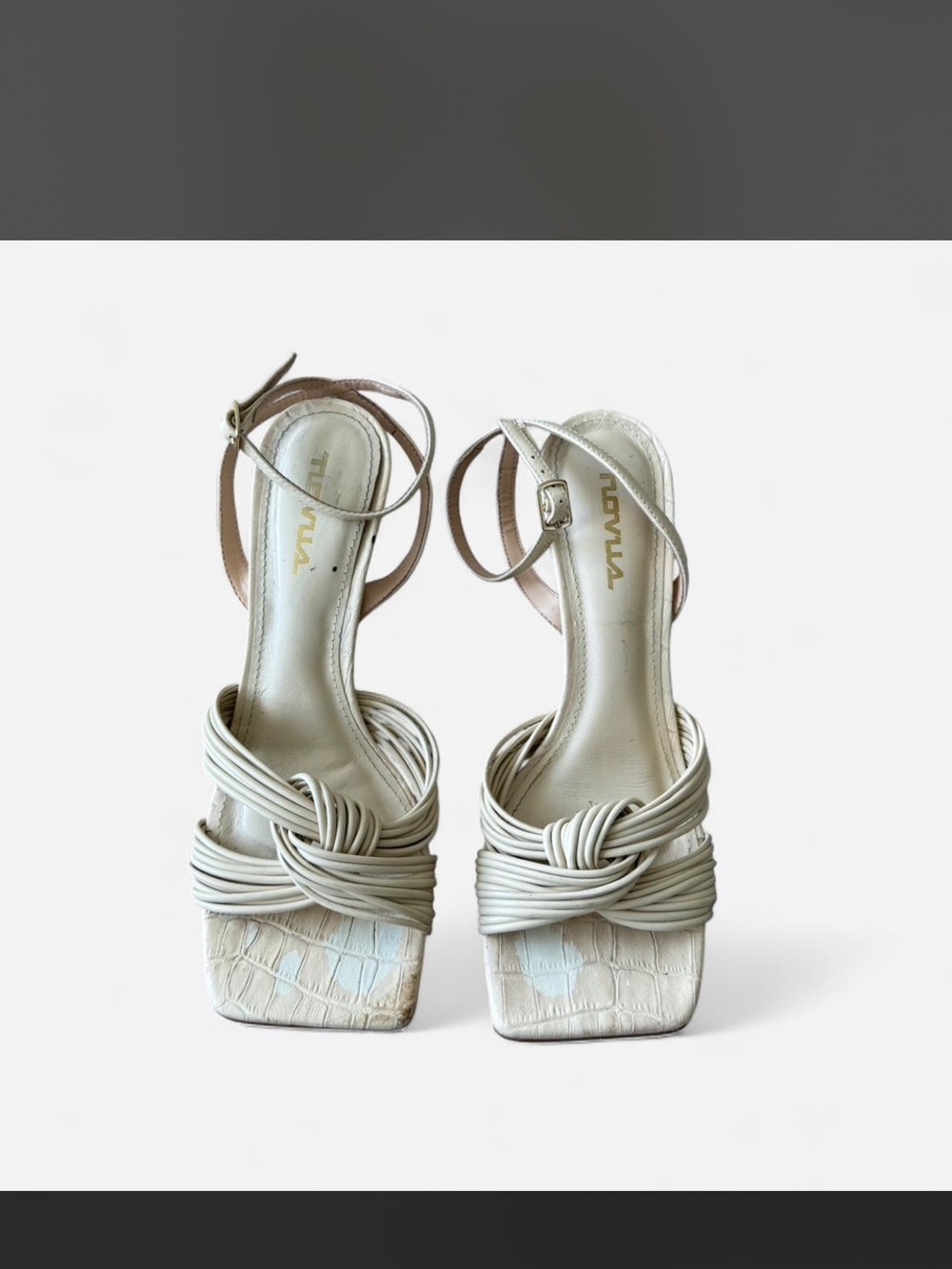 Ivory Knotted Strap Square-Toe Heels
